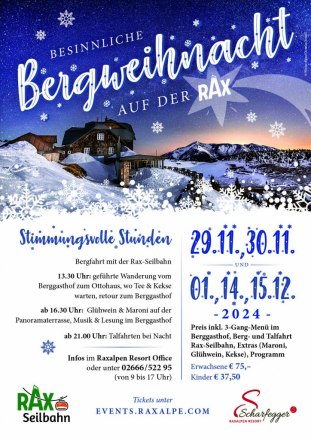 Besinnliche Bergweihnacht auf der Rax, © Scharfegger's Raxalpen Resort