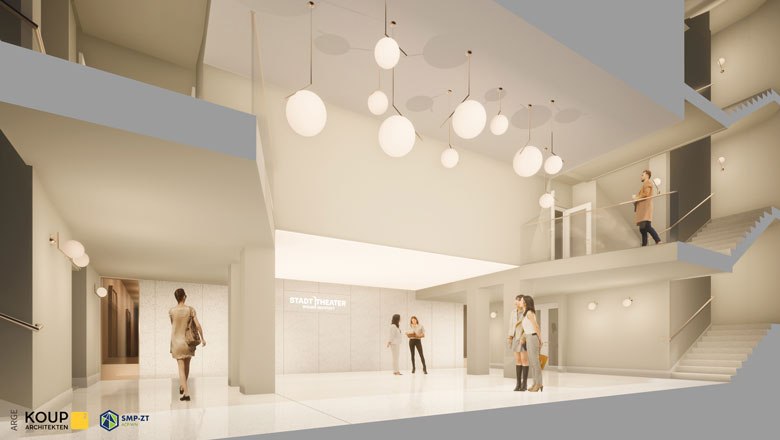 Rendering des neuen Foyer des Stadttheater Wiener Neustadt