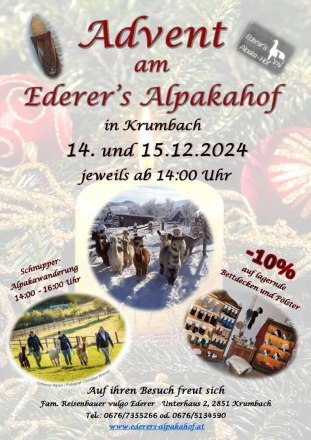 Plakat vom Advent am Ederer´s Alpakahof, © ©Ederer´s Alpakahof