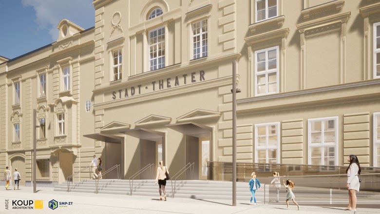 Rendering der neuen Fassade des Stadttheater Wiener Neustadt